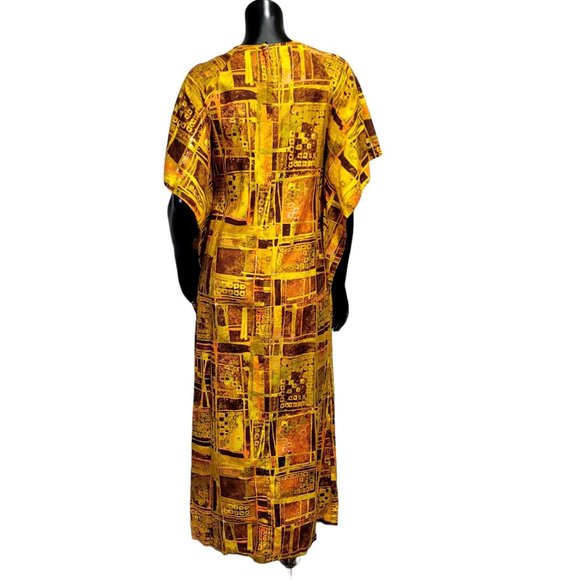 Vintage Made in Hawaii XS Hawaiian Wing Sleeve Abstract Geo Pattern Hostess Gown - Picture 8 of 12